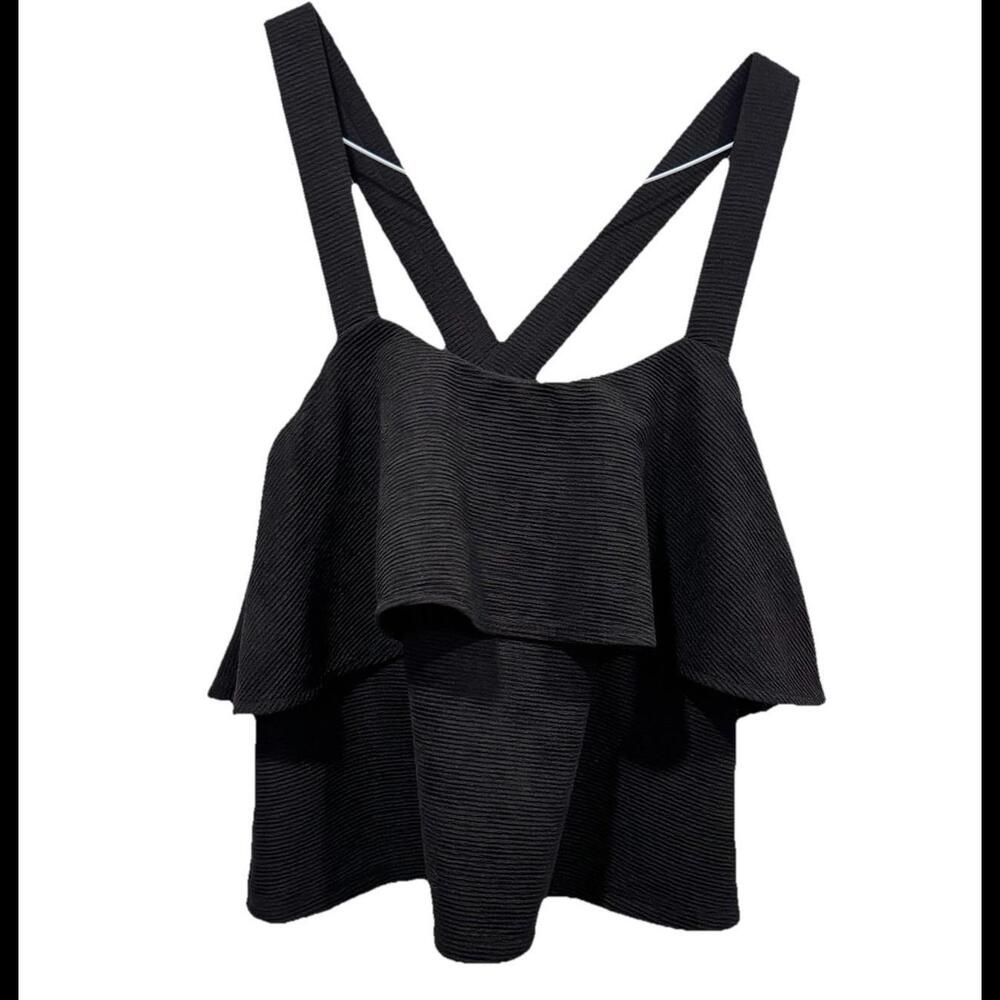 MADEWELL WOMEN'S BLACK SLEEVELESS TEXTURE & THREAD TIERED TANK TOP Sz Small‎ S
